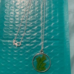 Silver necklace with greenery Pressed Flower